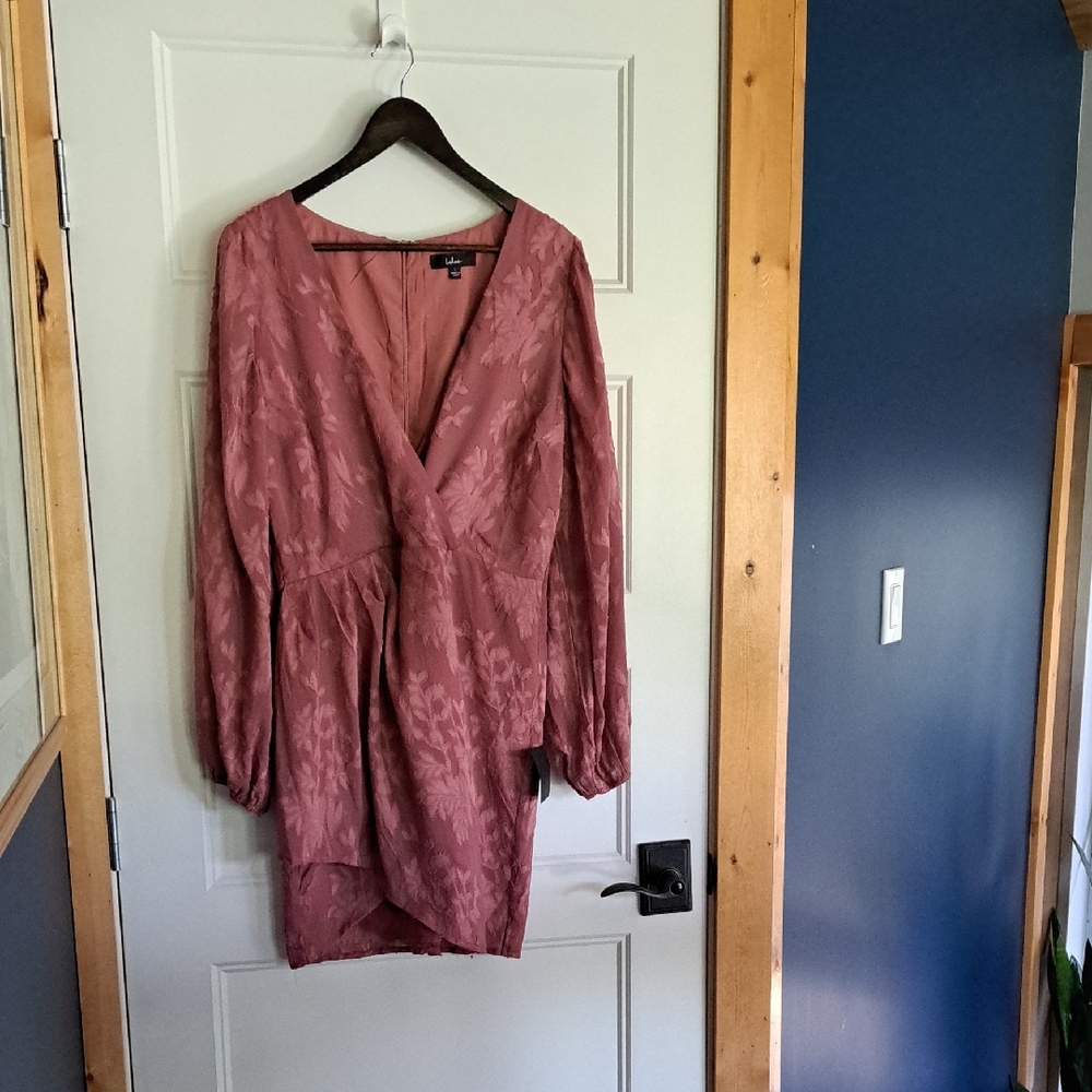 Lulu's Mauve Embroidered Wrap Dress